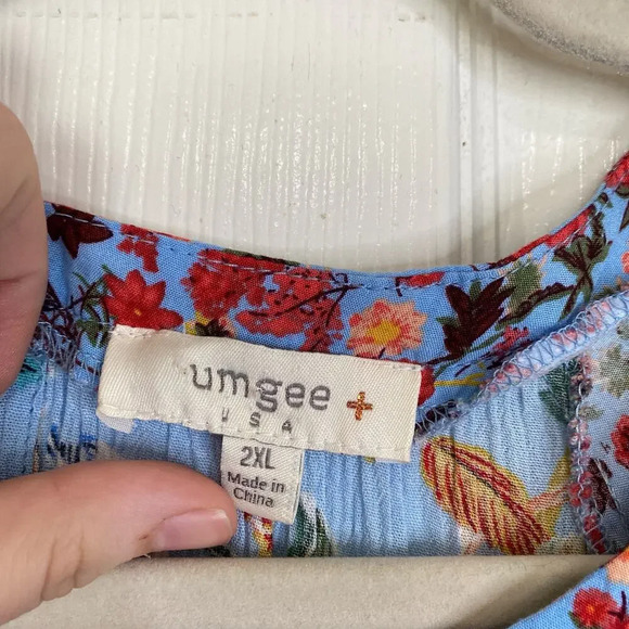 UMGEE + Floral Mixed Print Split Neck Ruffle Sleeve Romper Sky Blue Plus Size 2X - Picture 5 of 7